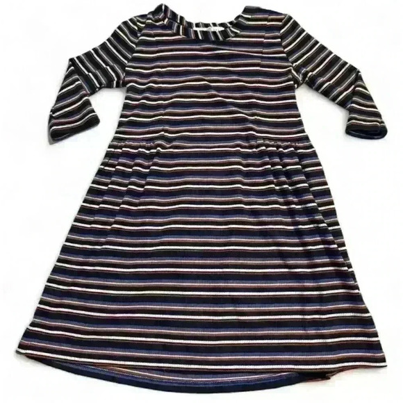Copper Key Girls Striped Knee Length Dress Size 5 Navy White Brown - Picture 1 of 4